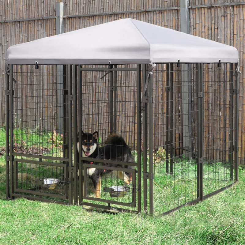 Veikous Outdoor Dog Kennel with Rotating Feeding Door Dog Enclosure